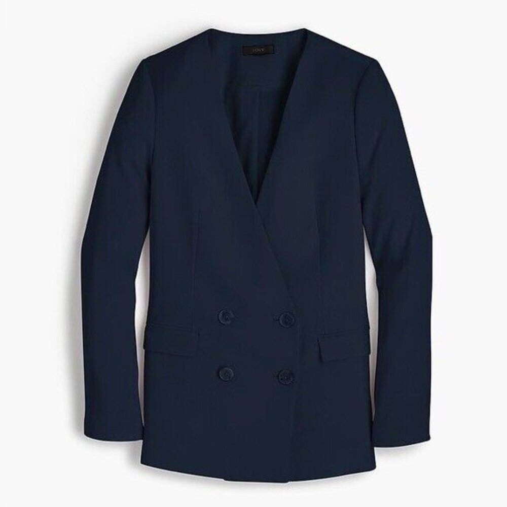 New JCREW Petite French girl blazer in 365 crepe Navy Blue Size 6P H6286